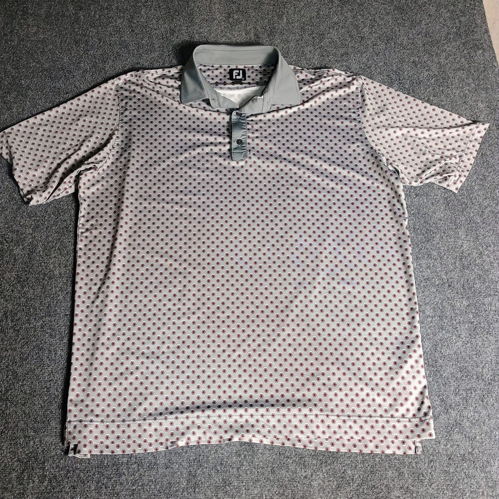 FootJoy FJ Men's 2XL Golf Polo Shirt Gray Red Geometric Stretch Performance